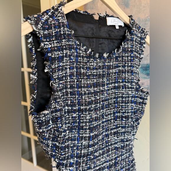 L’Academie Revolve Tweed Cut Out Mini Dress Black Blue Womens Small New Backless - Picture 3 of 7
